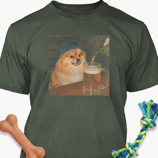 Funny Pomeranian Drinking Beer Shirt, Silly Sarcastic Pom Novelty Meme Graphic Tee