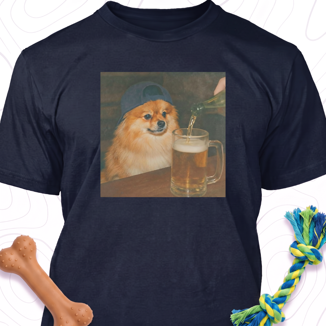 Funny Pomeranian Drinking Beer Shirt, Silly Sarcastic Pom Novelty Meme Graphic Tee
