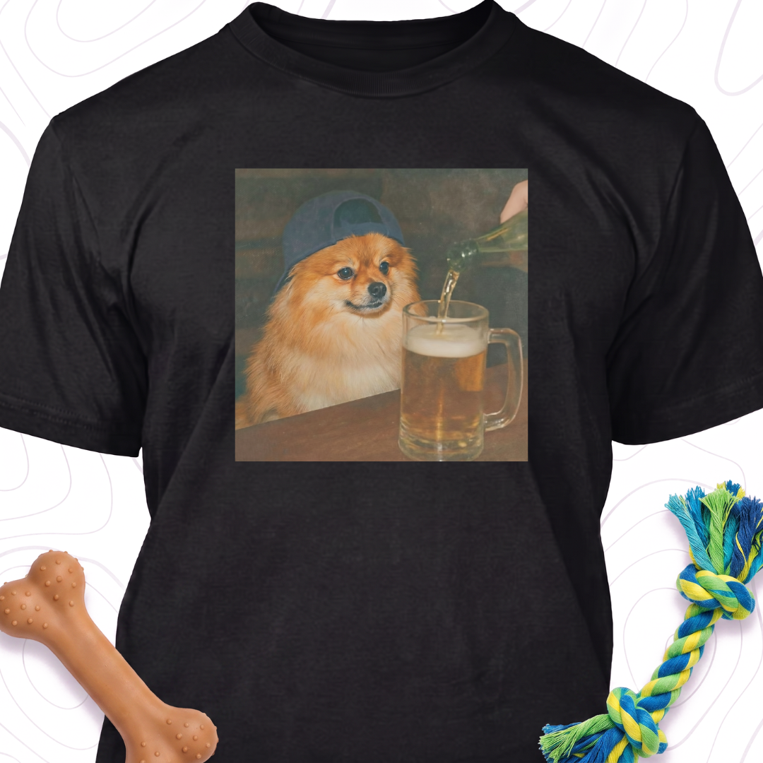 Funny Pomeranian Drinking Beer Shirt, Silly Sarcastic Pom Novelty Meme Graphic Tee