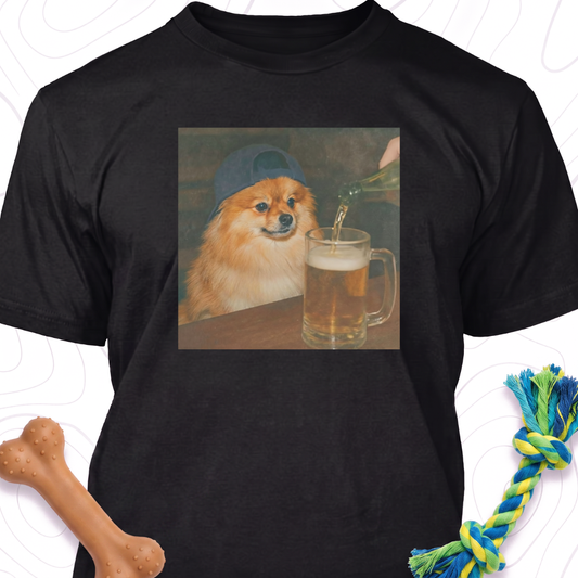 Funny Pomeranian Drinking Beer Shirt, Silly Sarcastic Pom Novelty Meme Graphic Tee