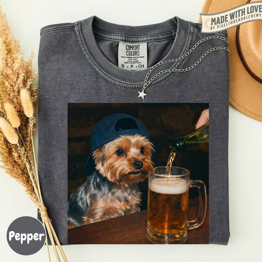 Yorkie Drinking Beer T-Shirt