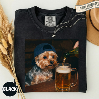 Yorkie Drinking Beer T-Shirt