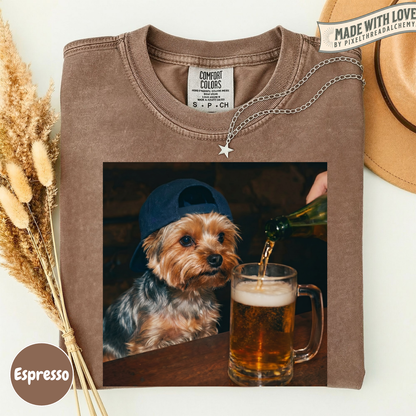 Yorkie Drinking Beer T-Shirt