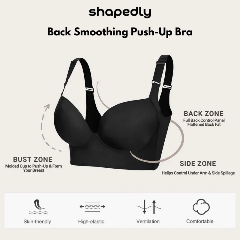 Solai® Full-Coverage Back Smoothing Bra-Black