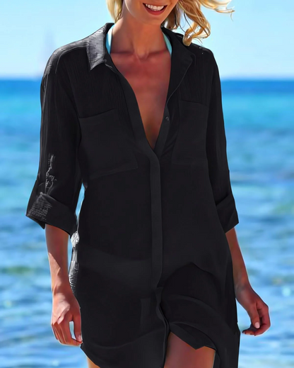Olivani® V-Neck Beach Cover-Up Shirt